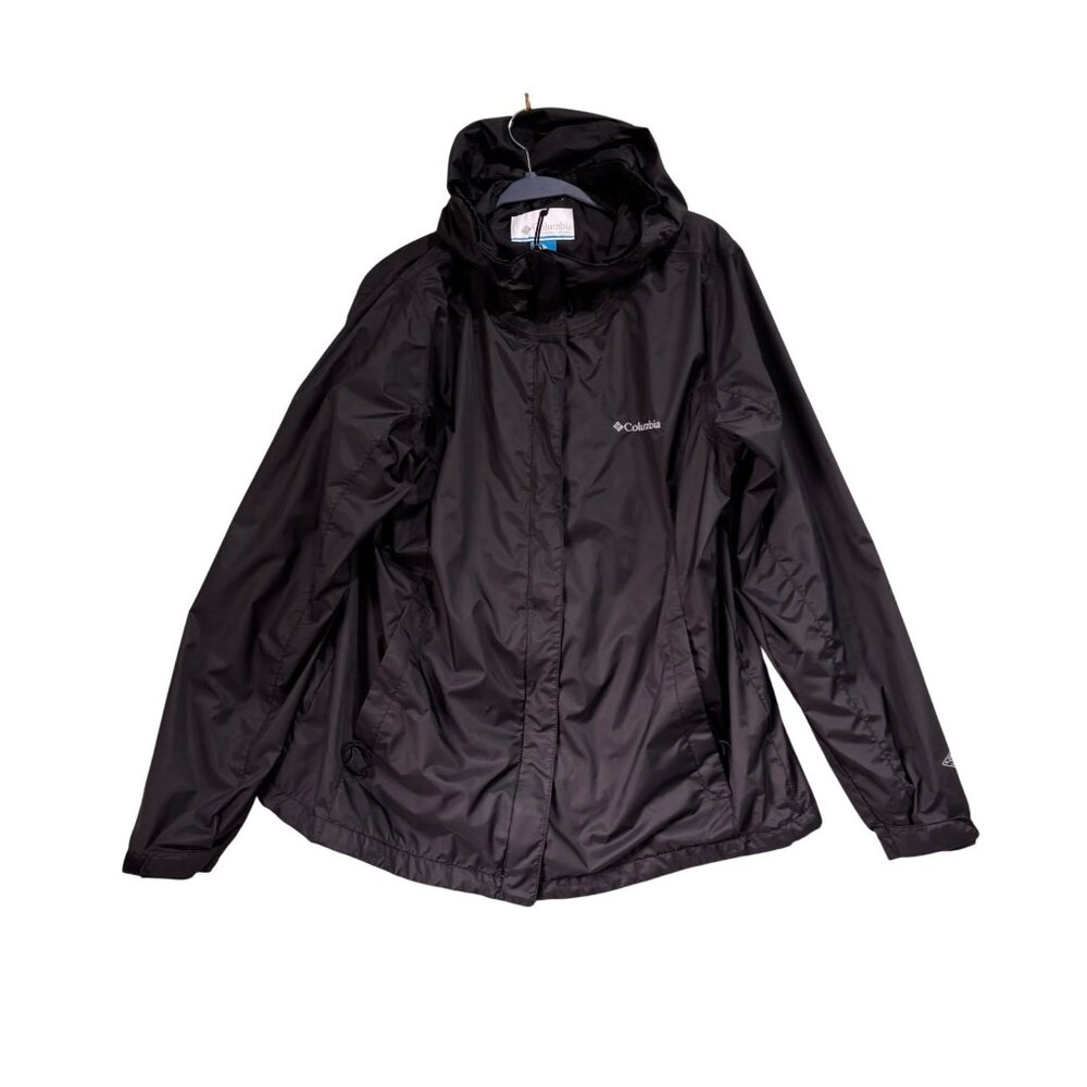 Columbia Women's Black Hooded Waterproof Jacket Size XL Nylon Lightweight